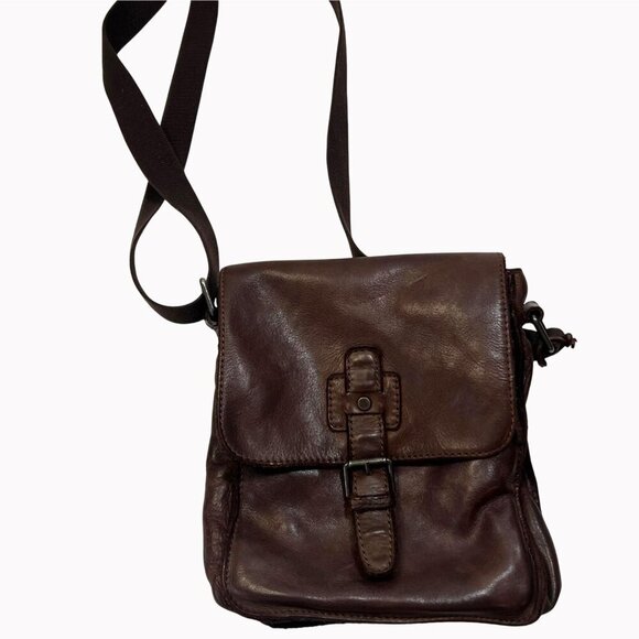 Vintage Genuine Leather Brown Crossbody Bag With Adjustable Strap & Compartments - Picture 1 of 11